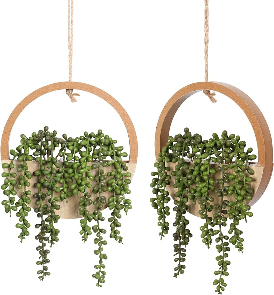 Floweroyal 2pcs Artificial Succulents Hanging Plants 12.2'' Fake String of Pearls in Pot with 8.3... | Amazon (US)