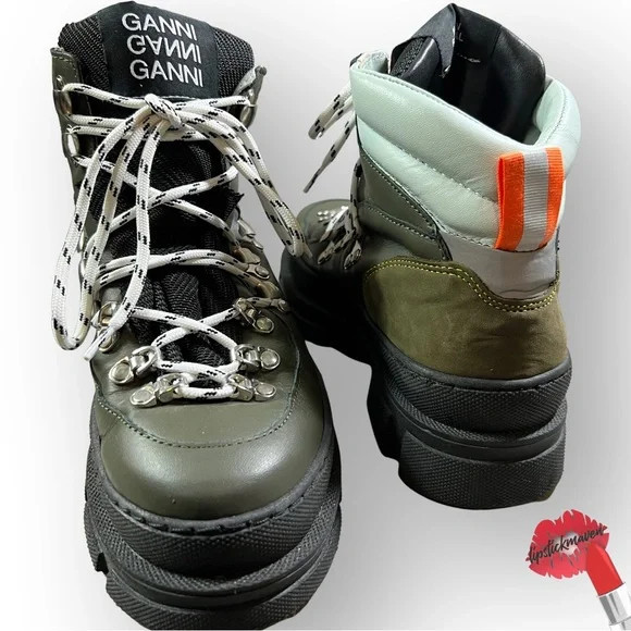 GANNI Sporty Hiking Combat Boots Women’s Size 38 Green Lace Up Hike | Poshmark