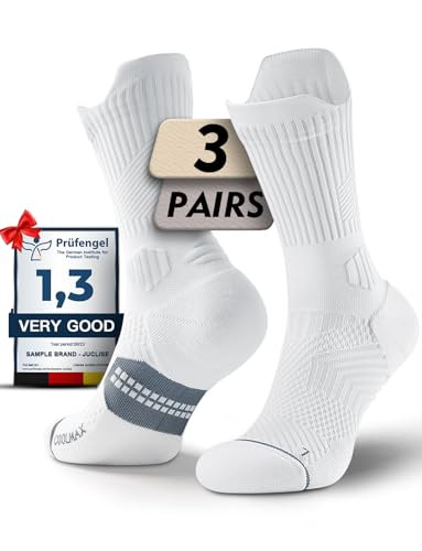 Juclise Coolmax Bamboo Viscose Compression Running Crew Socks, Moisture Wicking Cushioned Anti-Blister Arch Support, Sport (13-16,Glacier White-3 pairs) | Amazon (US)