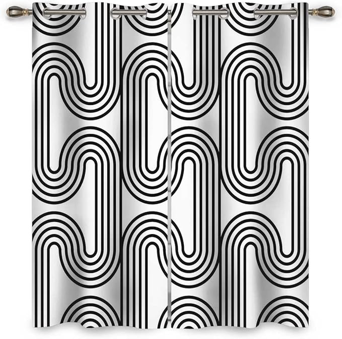 Black and White Room Darkening Curtains 2 Panels Line Texture Geometry Checkered Drapes Decor Gre... | Amazon (US)