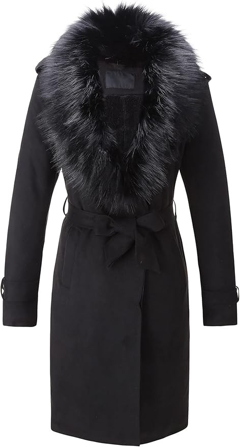 Bellivera Women Faux Leather Trench Coat Fleece-Lined Mid-length Jacket with Detachable Fur Colla... | Amazon (US)