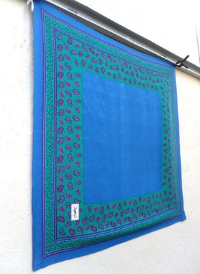 Vtg YSL Yves Saint Laurent Silk Scarf Paisley Blue Green Authentic made in Japan | eBay US