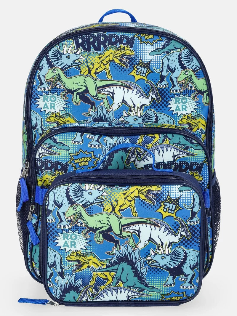 Wonder Nation Boys 17" Pop Art Dinosaur Backpack & Lunch Set, Navy | Walmart (US)
