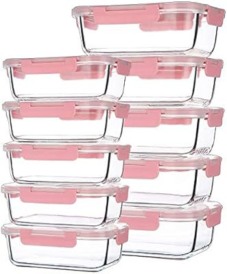 10Pack Two Size(12Oz,34Oz) Glass Food Containers with Airtight Lock Lids,Reusable Square Glass Me... | Amazon (US)