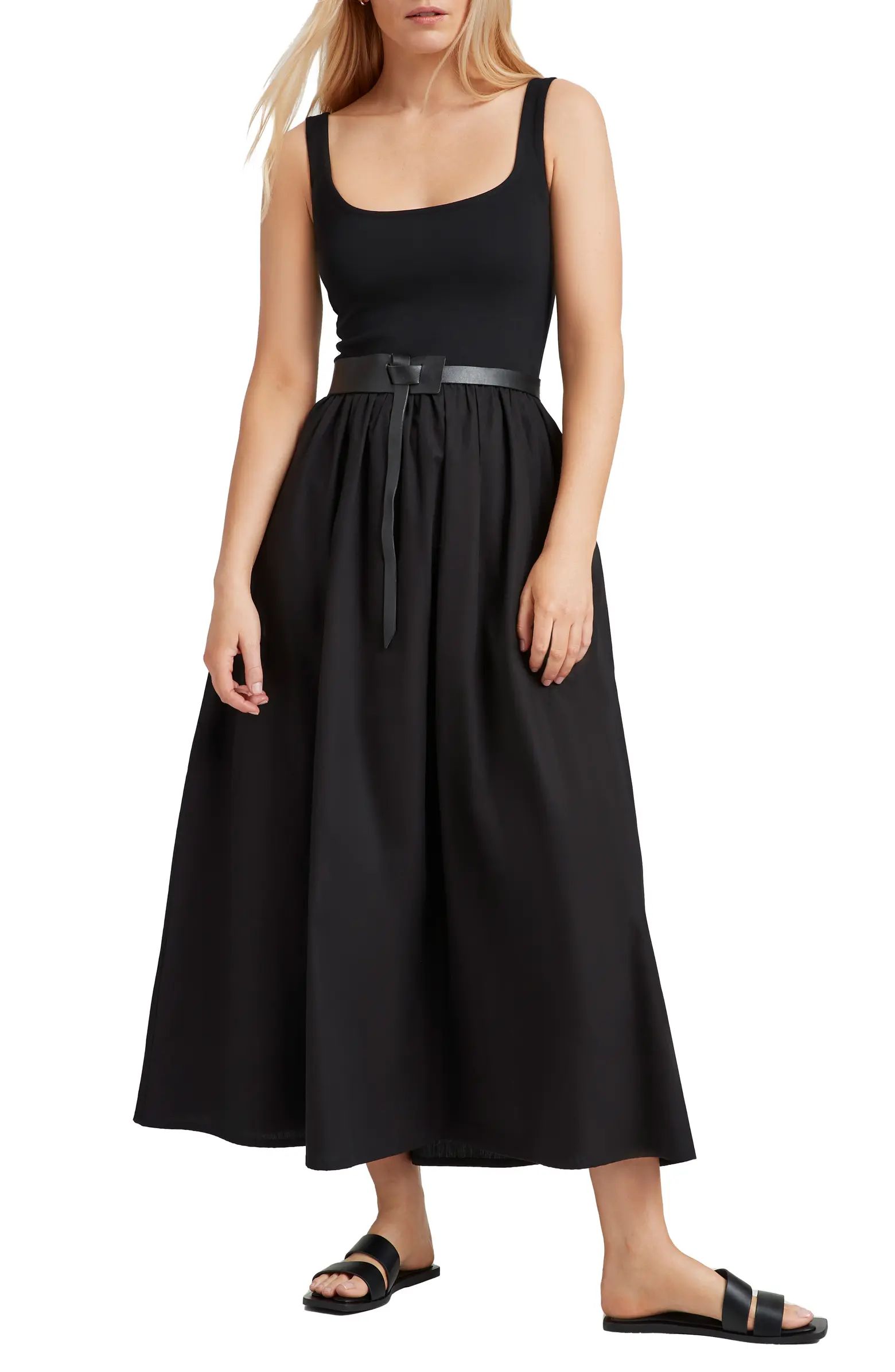 Clara Belted Ponte & Cotton Midi A-Line Dress | Nordstrom