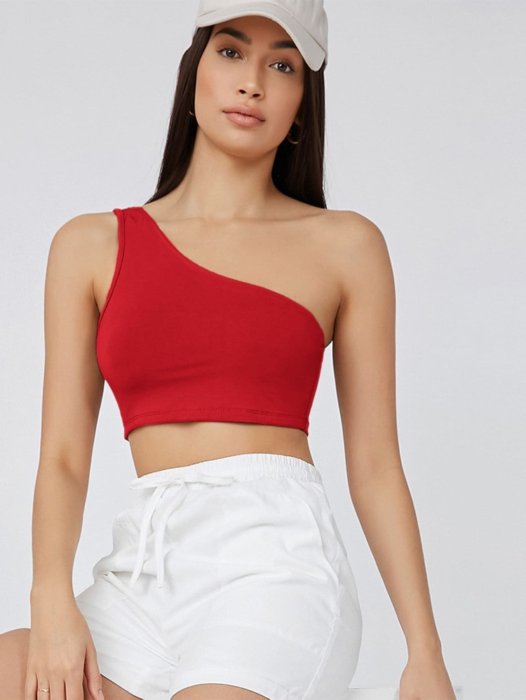 SHEIN BASICS One Shoulder Solid Crop Top
       
              
              $4.05  
        $4.... | SHEIN