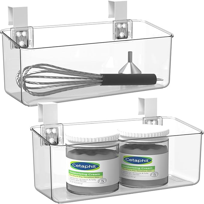 vacane 2 Pack Plastic Over Cabinet Door Organizer with Removable Hooks, Clear Hanging Baskets for... | Amazon (US)