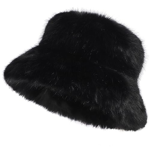 LA CARRIE Women's Fuzzy Wide Brim Faux Fur Bucket Hat Winter Warmer Fisherman Cap | Amazon (US)