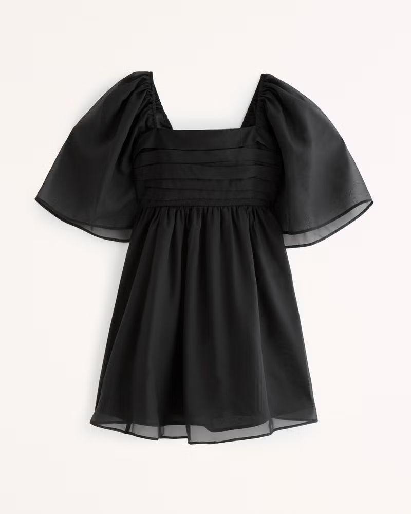 Abercrombie & Fitch Women's Emerson Ruched Angel Sleeve Mini Dress in Black - Size XXS TALL | Abercrombie & Fitch (US)