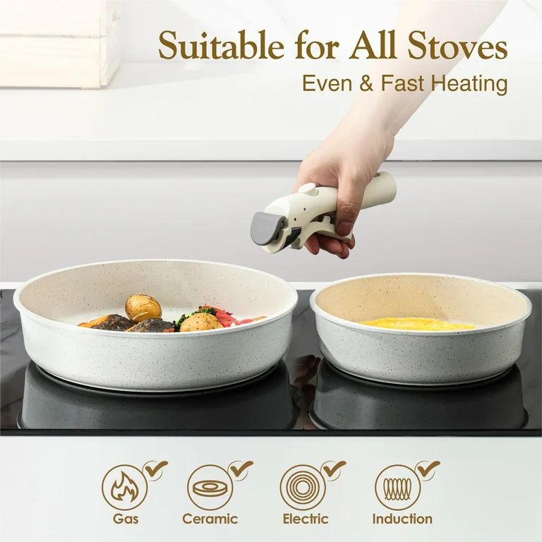 Sensarte Pots and Pans Set Nonstick with Detachable Handles, 14pcs Induction Cookware Set Stackab... | Walmart (US)