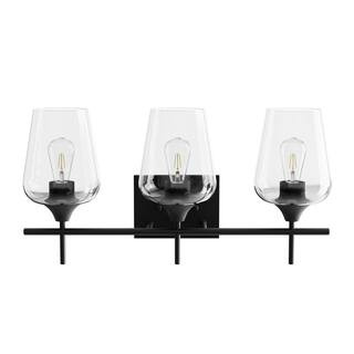Merra 3-Light Matt Black Bathroom Vanity Light with Clear Glass Shades HCF-2803-00-BNHD-1 - The H... | The Home Depot