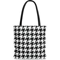 Houndstooth Tote Bag, Black & White Checkered Pattern Resuable Shopping Tote, Gym Vacation Purse, Canvas | Etsy (US)