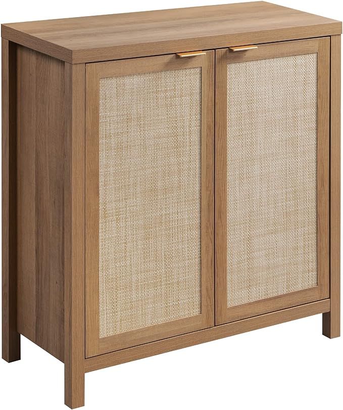 SICOTAS Sideboard Buffets Storage Cabinet - Boho Kitchen Coffee Bar Cabinet with Rattan Decorated... | Amazon (US)