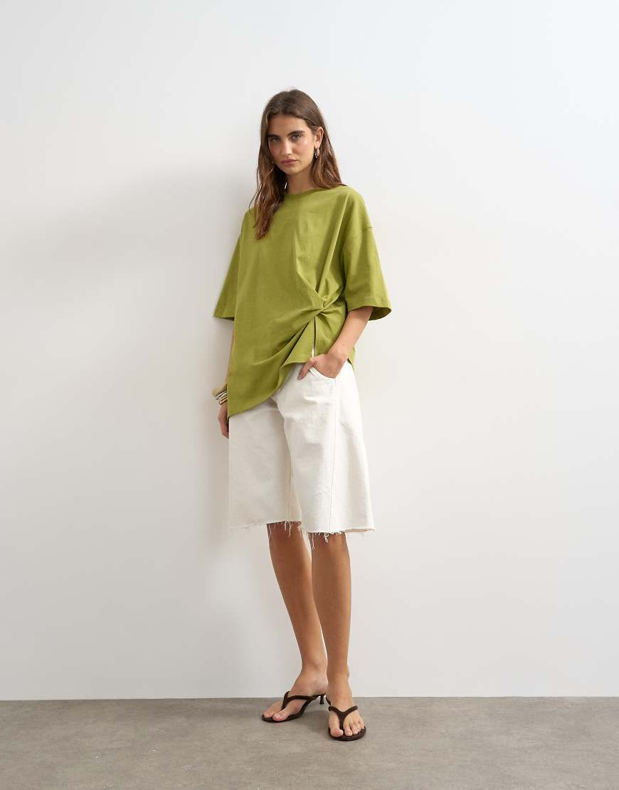 Topshop knot twist t-shirt in green | ASOS (Global)