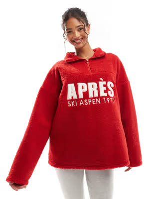 ASOS DESIGN apres ski borg graphic sweatshirt in red | ASOS (Global)