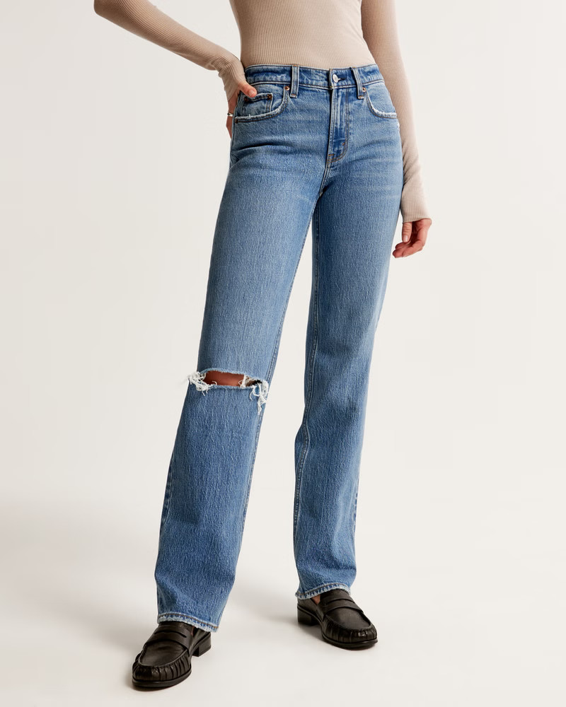 Women's Mid Rise 90s Straight Jean | Women's Bottoms | Abercrombie.com | Abercrombie & Fitch (US)