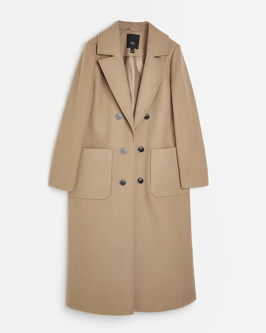 Camel longline coat | River Island (US)