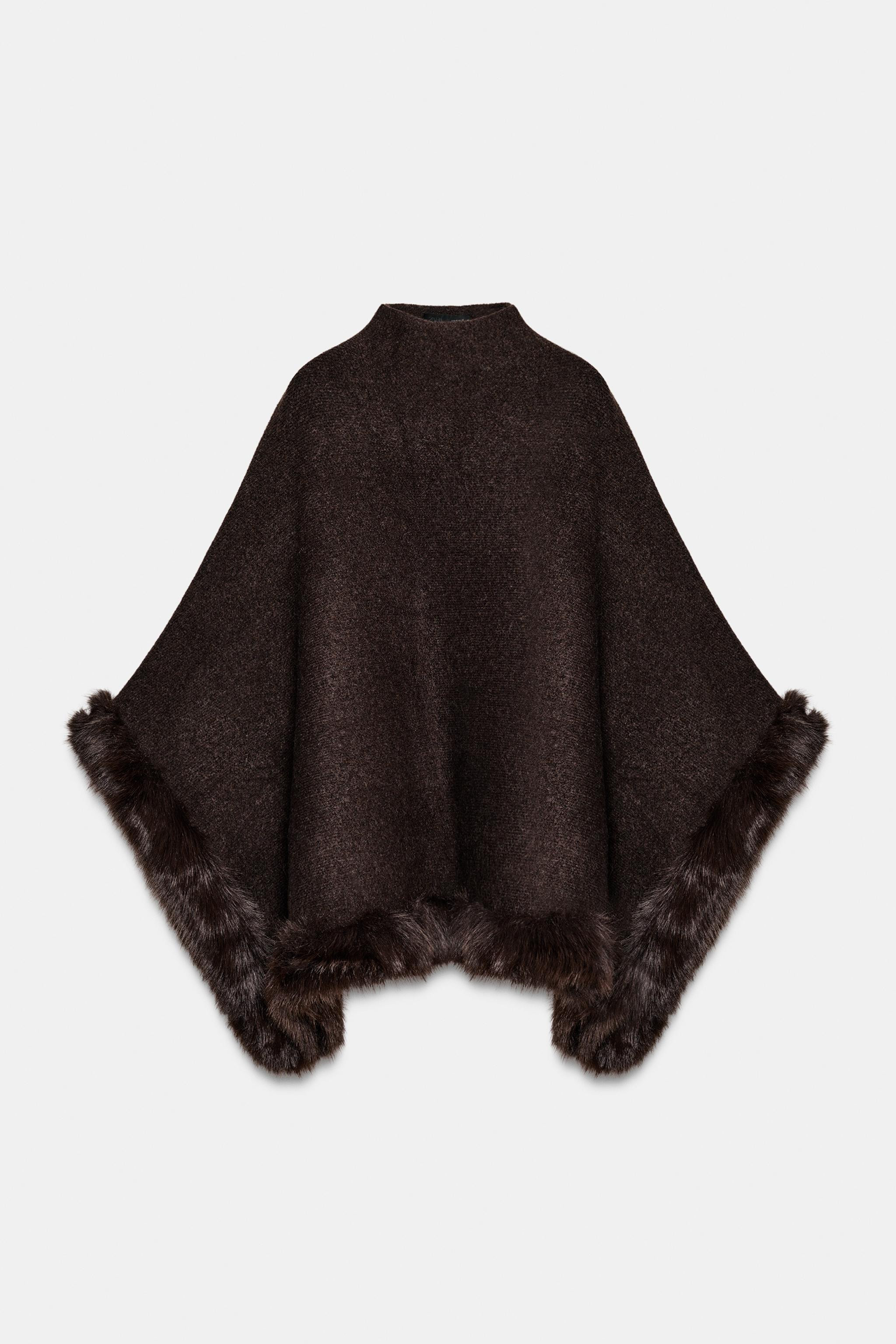 FAUX FUR KNIT CAPE PONCHO | Zara US