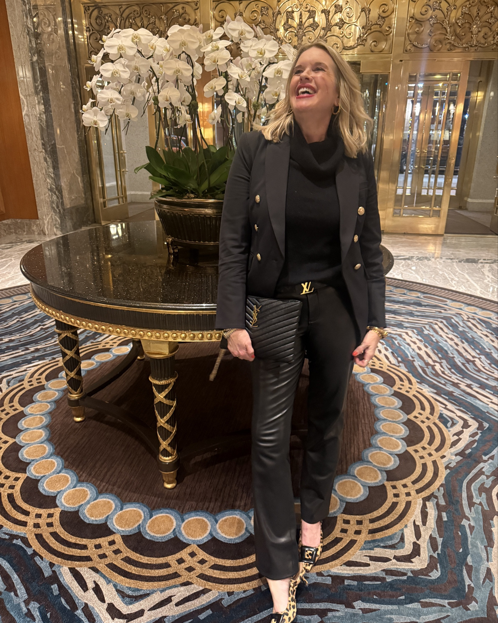 Outfit of the day

This is what I wore on a date night with my hubby.

Quince blazer with Gold buttons 
Fits tts in a med.
Save $10 on your order with my code: INFG-25DARCY10 

Black straight leg  faux leather pants  by NYDJ tts I am wearing a 4

Leopard kitten heel old from Anthropologie  

LV belt 

Cashmere  cowl turtleneck sweater by Chicos on sale 

Ysl clutch 

Julie Vos  brackets and earrings 



#LTKOver40 #LTKootd #LTKdayinmylife