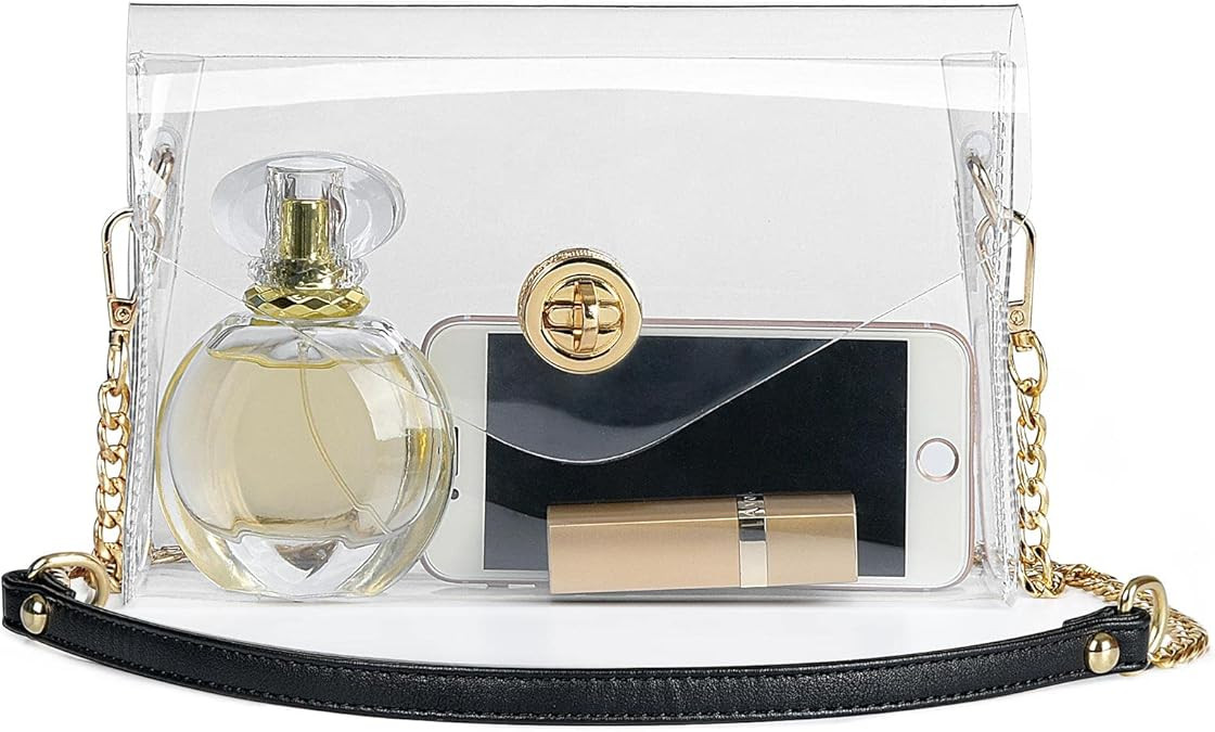 Lorbro Clear Purse for Women Stadium Approved, Clear Crossbody Bag, PU Material Chain Strap Bag f... | Amazon (US)