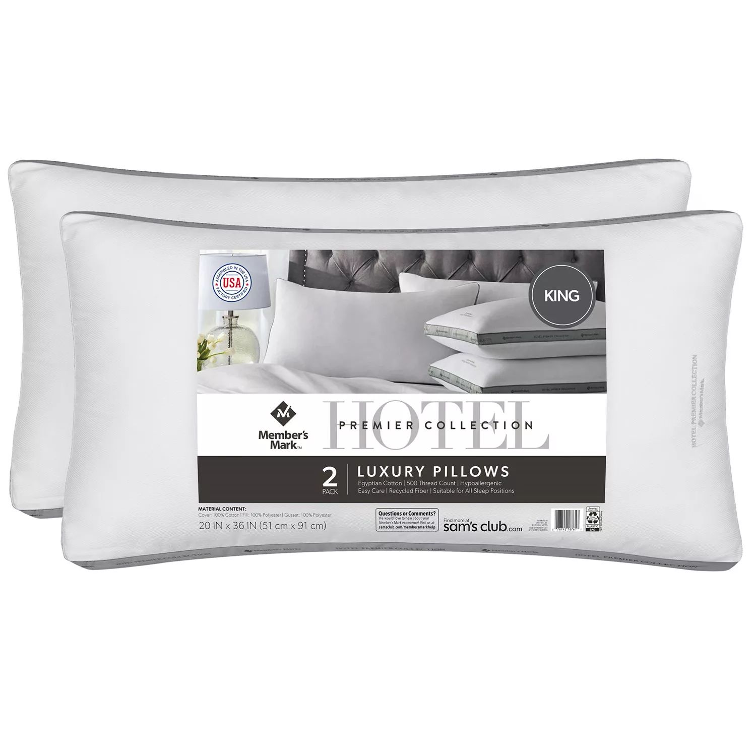 Member's Mark Hotel Premier Collection Bed Pillows, 2 Pack (Assorted Sizes) | Sam's Club