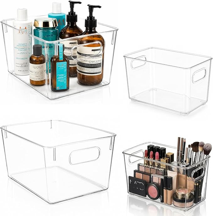 MOONEDGE Set of 4 Clear Plastic Organizer Bins, 2 Large & 2 Small Storage Bins for Pantry, Nestab... | Amazon (US)