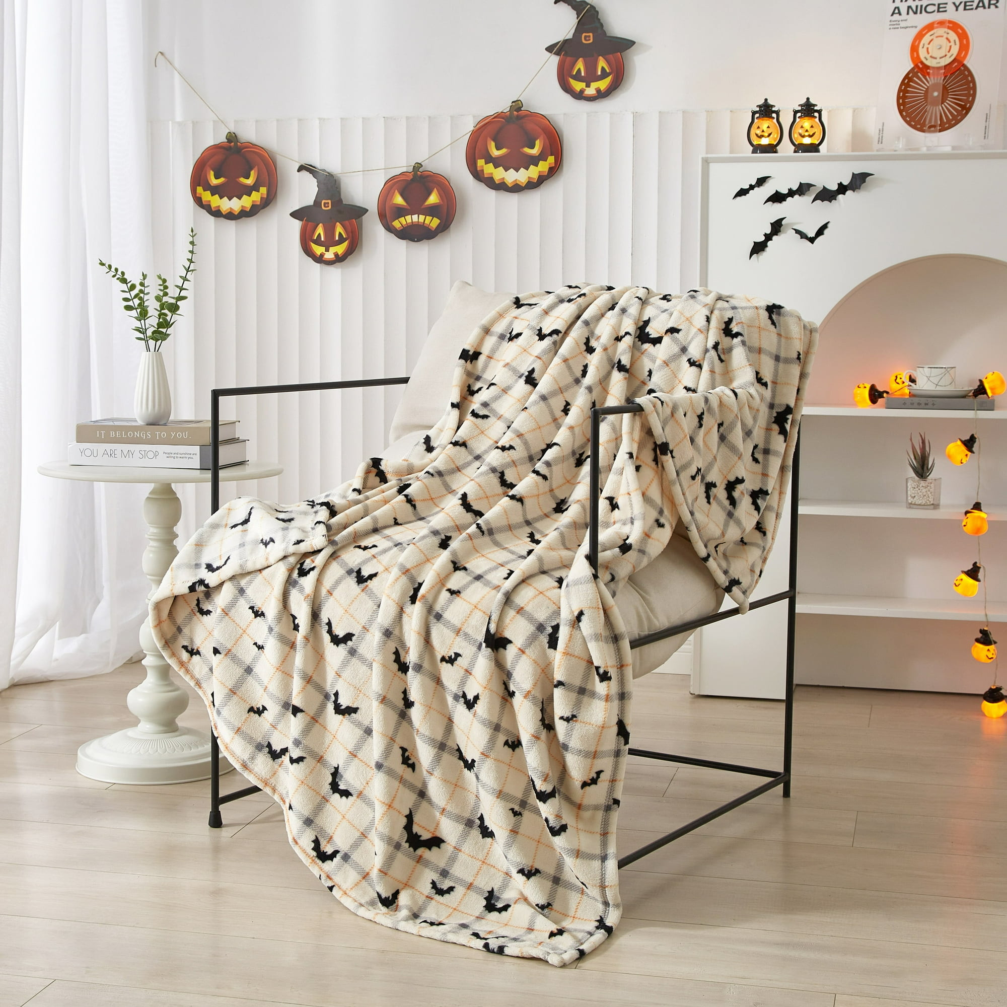 50"x60" Off-White Plaid Bat Plush Throw Exclusive - Walmart.com | Walmart (US)