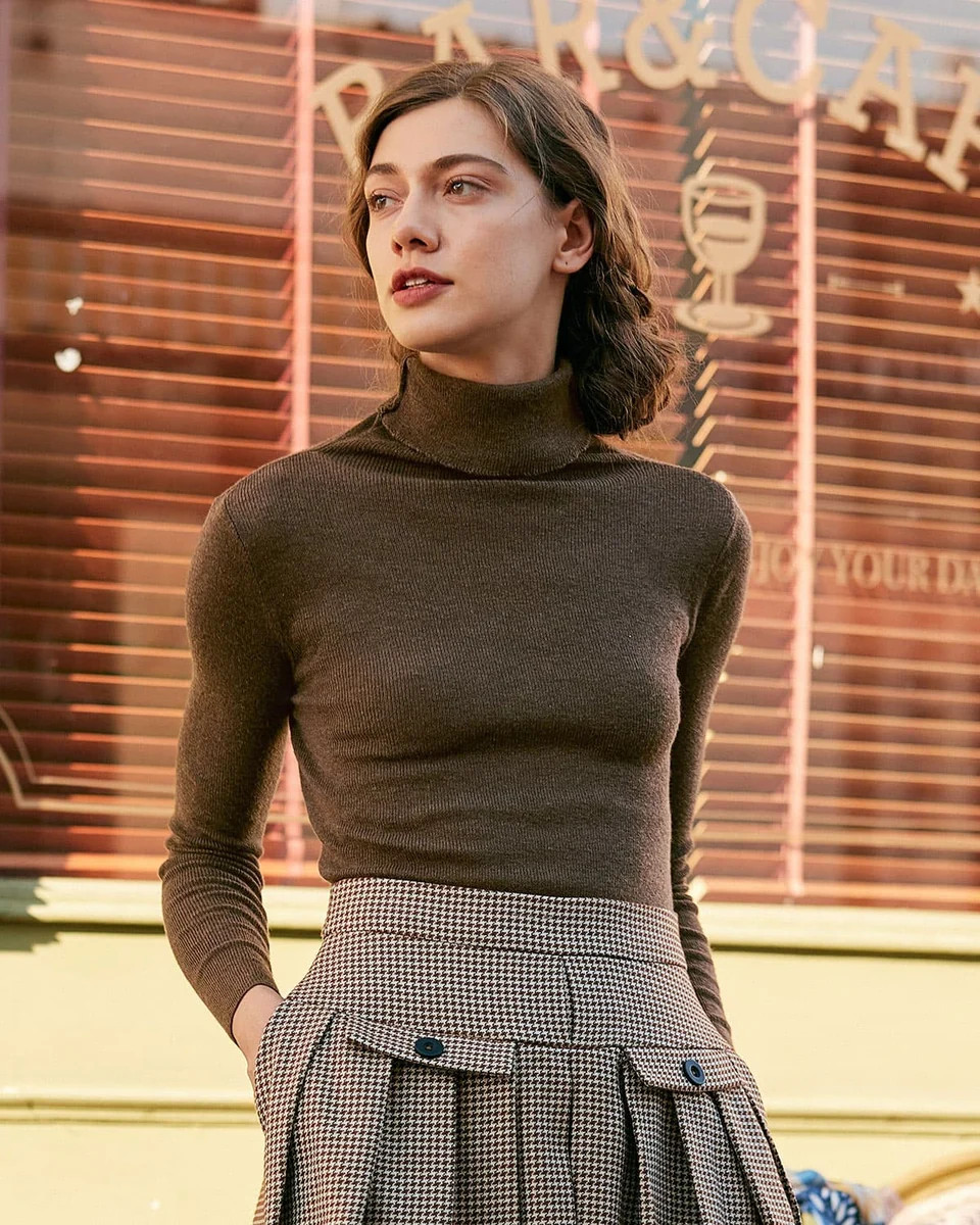 The Solid High Neck Knit Top & Reviews - Black,Green,Brown,Beige - Tops | RIHOAS | rihoas.com