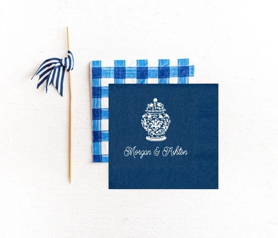 Ginger jar napkins, Wedding napkins, Blue and white ginger jar decor, Personalized napkins, Weddi... | Etsy (US)
