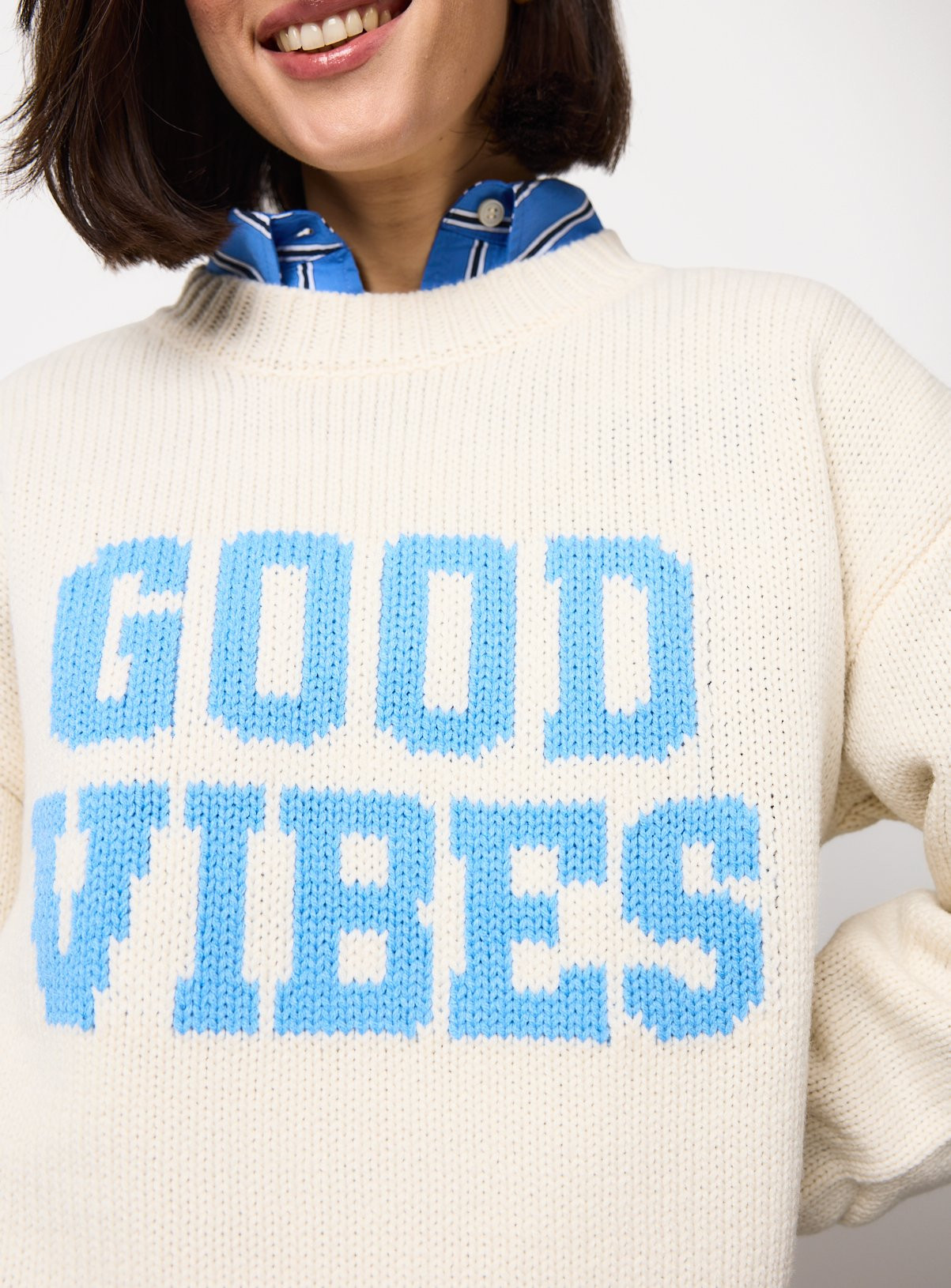 Cream Good Vibes Slogan Jumper | Tu Clothing