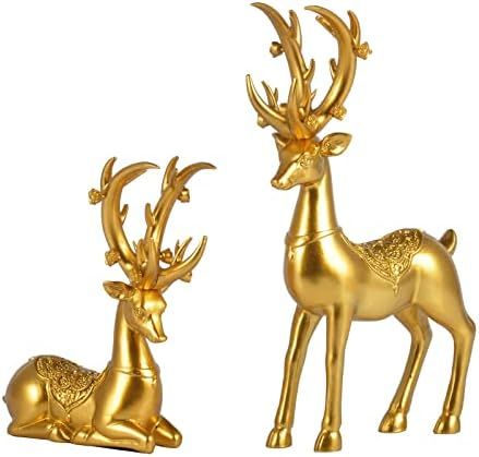 Purbert Gold Decor Set of 2 Resin Lucky Deer for Home Decor, Reindeer Christmas Decorations Indoo... | Amazon (US)