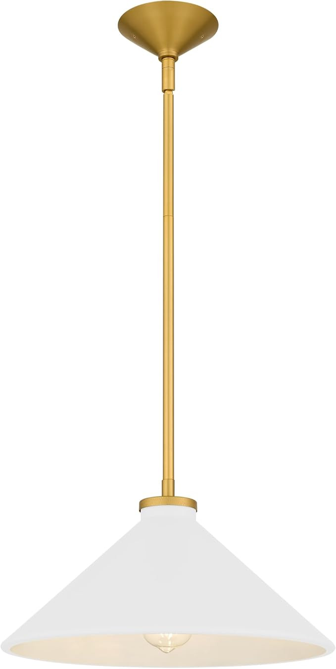 Quoizel Bradbury Transitional 1-Light Brushed Gold Pendant Light with White Metal Shade, Converts... | Amazon (US)