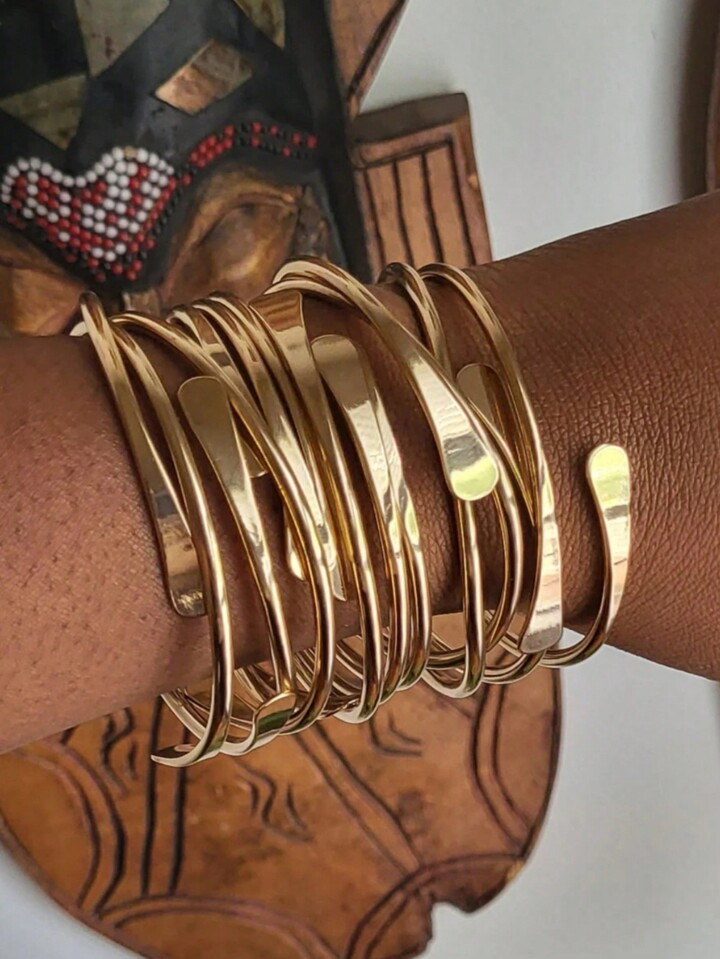 5PCS/10PCS Retro Boho Adjustable Stackable Bracelets, Golden Cuff Bracelets For Women Men Daily P... | SHEIN