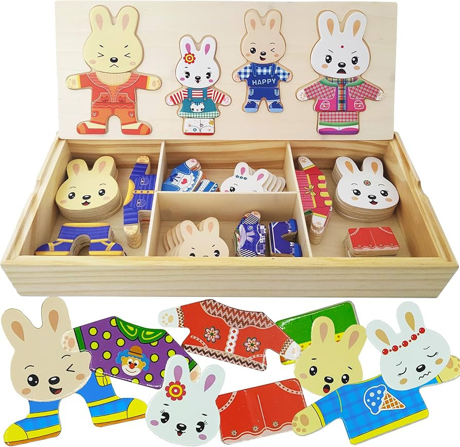 Wooden Bunny Family Dress-up Puzzle Box for Toddlers(72pcs),Change Clothes Puzzle Games, Preschoo... | Amazon (US)