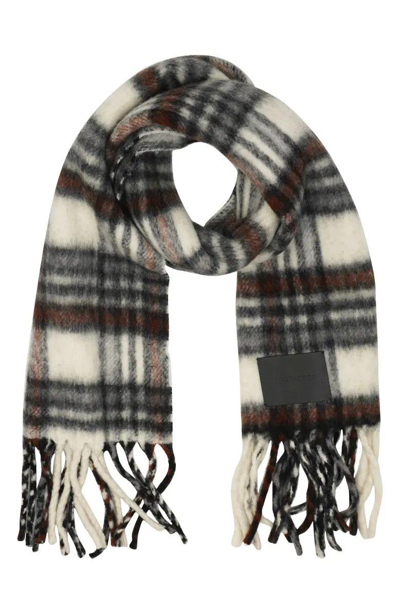 AllSaints Plaid Oversize Brushed Wool Blend Fringed Scarf | Nordstrom | Nordstrom