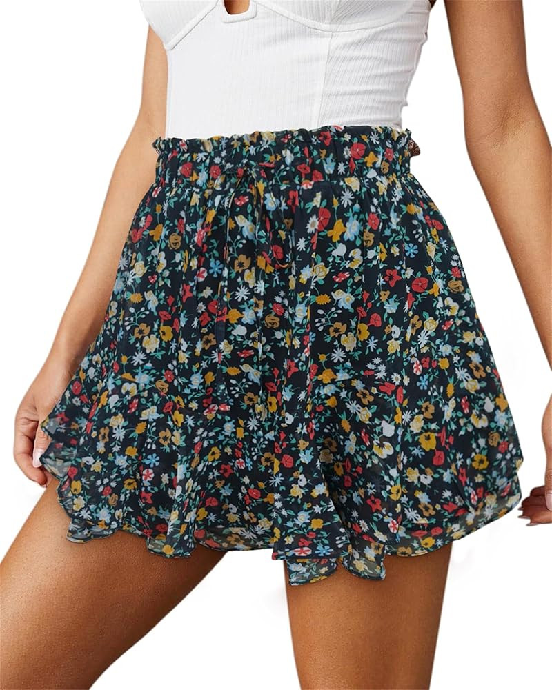 wkwmrpet Butterfly Shorts Women Boho Ruffled Hem Flowy Chiffon High Waisted Skirt Tie Front Skort... | Amazon (CA)