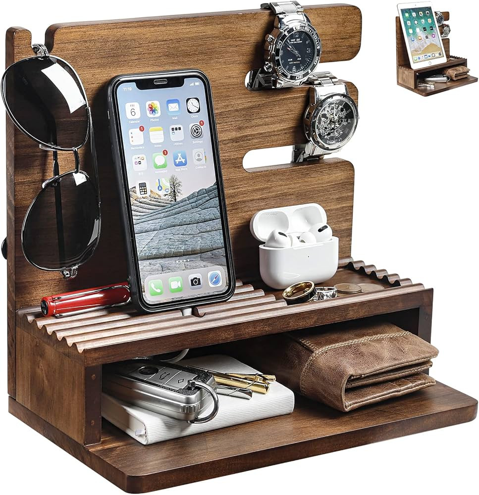 Homde Solid Wood Charging Station Storage/Nightstand Organizer for Multiple Devices Including Pho... | Amazon (US)