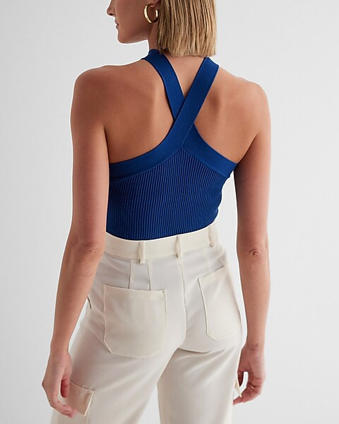 Ribbed Criss Cross Halter Sweater Tank | Express