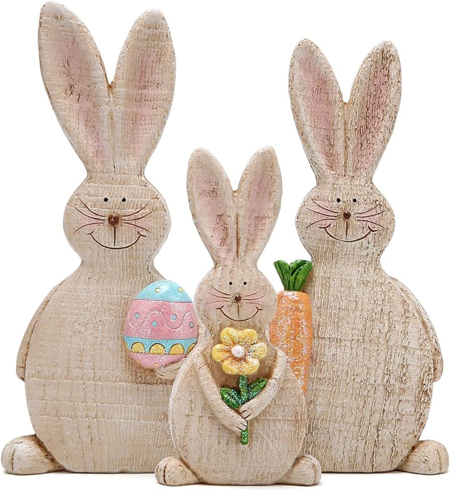 Hodao Spring Rabbit Figurines Tabletopper Decors for Party Home Holiday Cute Bunny Easter Day Dec... | Amazon (US)