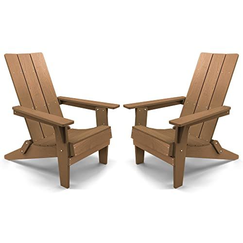 Modern Folding Adirondack Chair Set of 2 Plastic (Teak), 1s Expand/Store Upgrade Unlocked Weather... | Amazon (US)