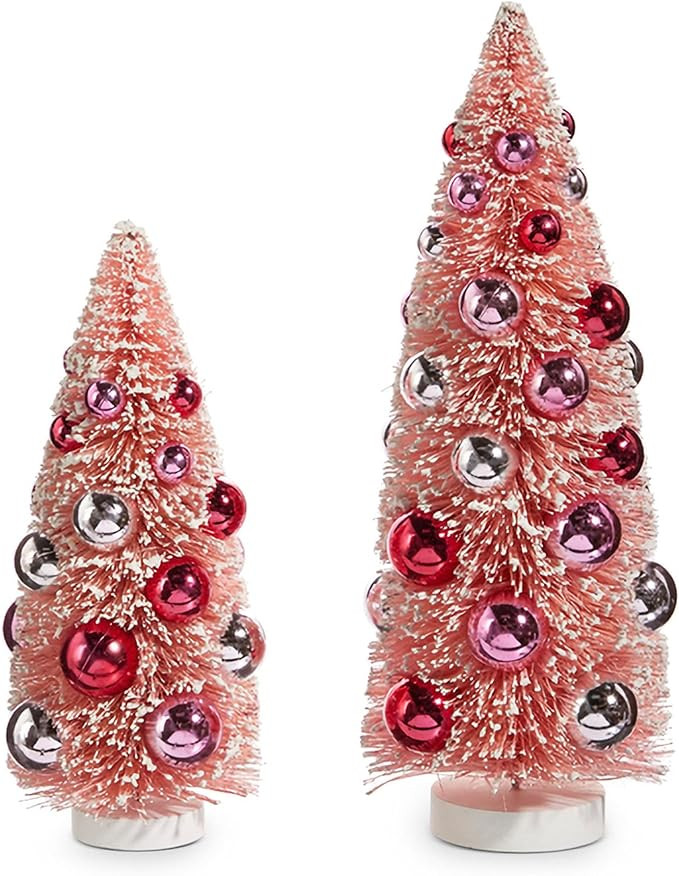 Raz Imports Bottle Brush Trees with Ornaments, 12-inch Height, Pink, Sisal, Plastic and Wood, Set... | Amazon (US)