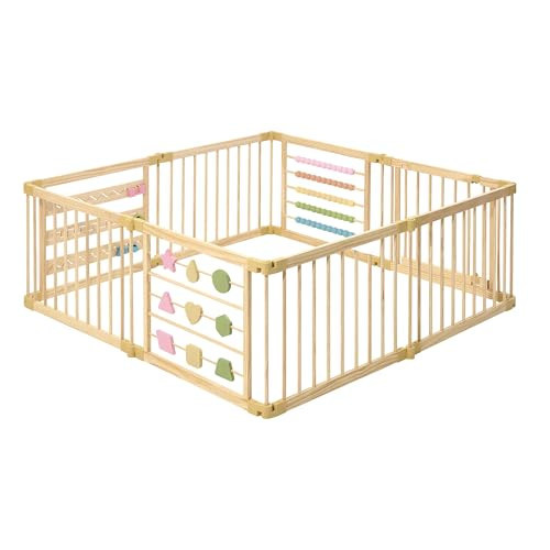 ZETY Natural Wood Baby Playpen – 8 or 10 Panel Foldable Play Yard with Door Panel and Built-in Toys, CPC Certified & SGS Tested | Amazon (US)