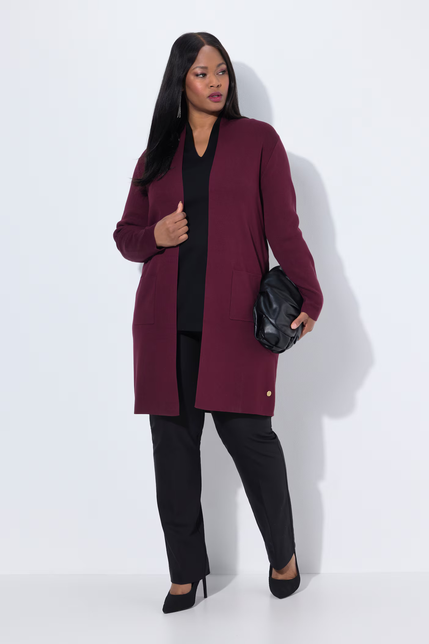Long Pocket Open Front Cardigan Sweater | Ulla Popken - US