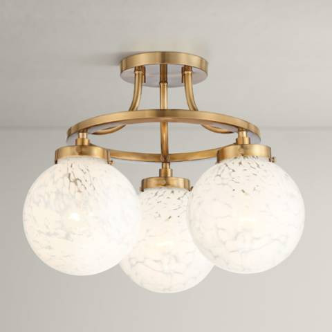 Possini Euro Candide 16 1/2" Brass and Glass 3-Light Ceiling Light | Lamps Plus