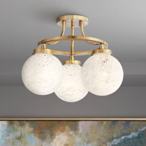 Possini Euro Candide 16 1/2" Brass and Glass 3-Light Ceiling Light - #91N27 | Lamps Plus | Lamps Plus