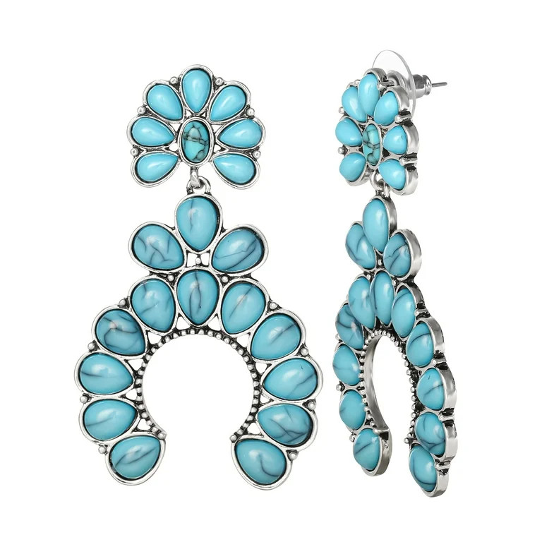 Jessica Simpson Fashion Metal Faux Turquoise Stone Drop Earring | Walmart (US)