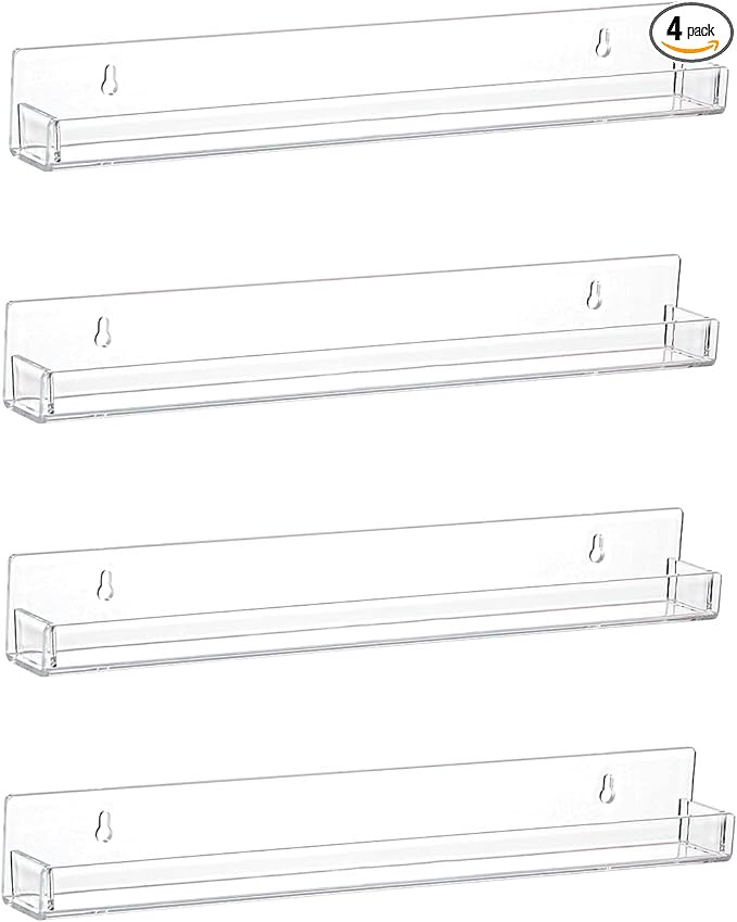 LikeU Nail Polish Rack Wall Mounted Shelf 4 Pack,Clear Acrylic Nail Polish Holder Organizer with ... | Amazon (US)