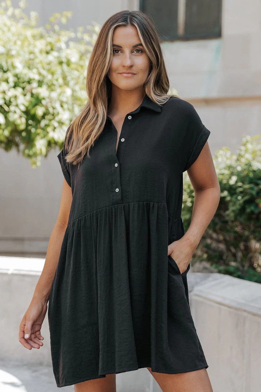 Back To Summer Black Button Up Mini Dress | Magnolia Boutique