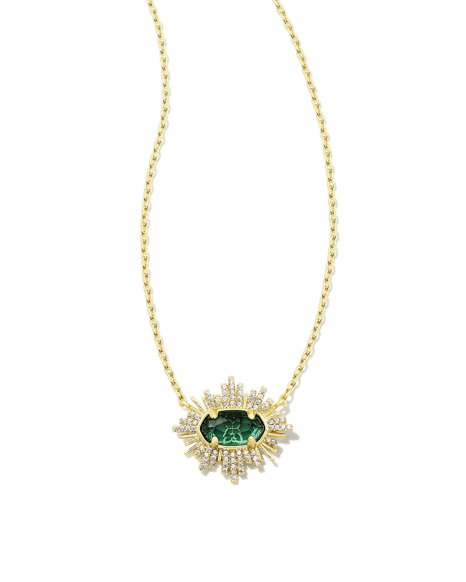 Grayson Gold Sunburst Frame Short Pendant Necklace in Green Glass | Kendra Scott | Kendra Scott