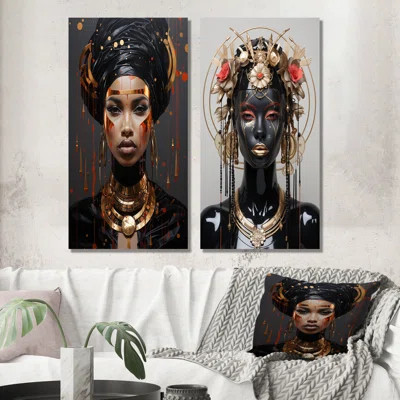 Glass Gold And Black Woman Essence I - Woman African Metal Wall Decor Set Of 2 | Wayfair North America